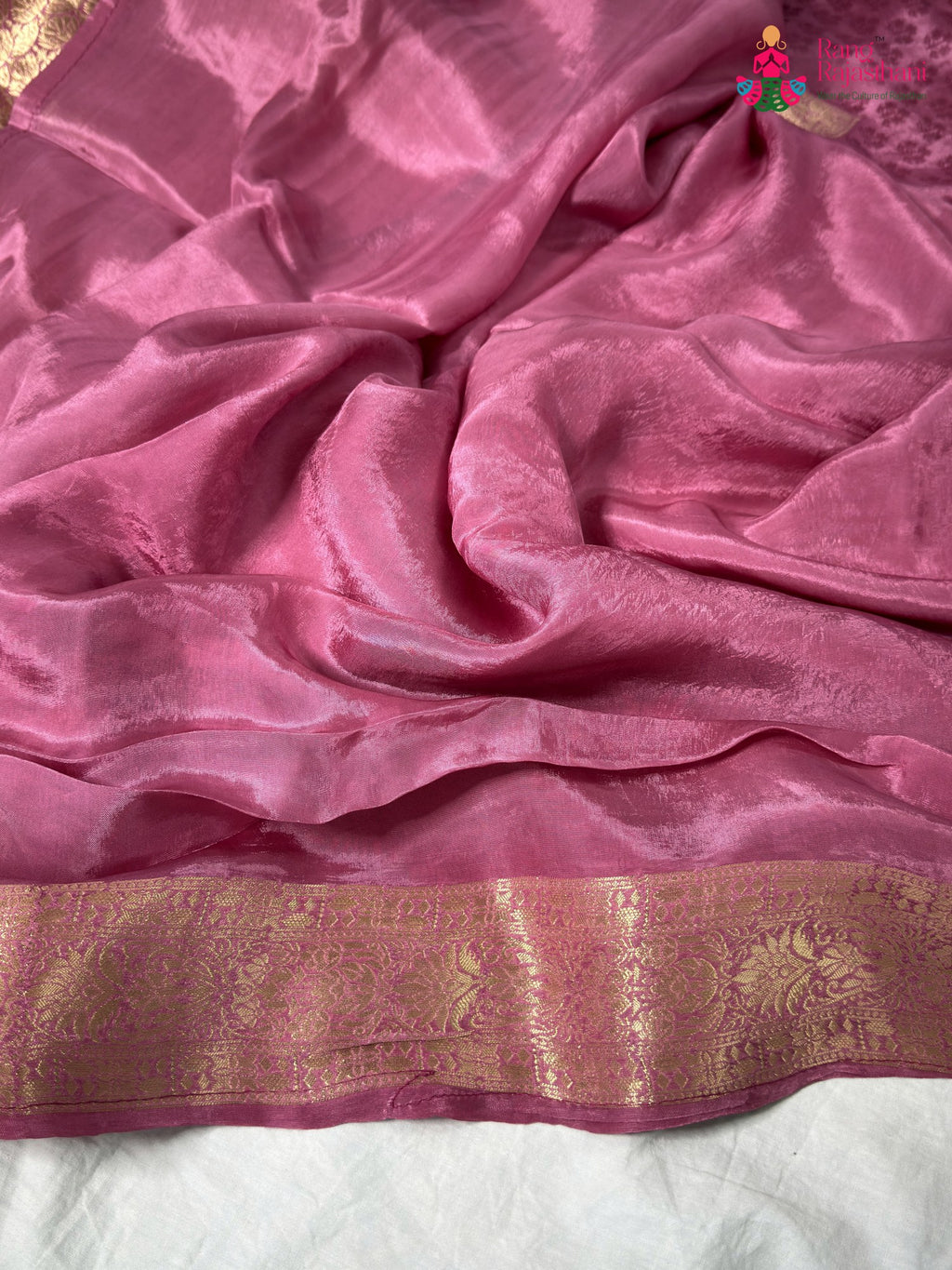 complete look of pink pure russian silk banarasi zari weave saree