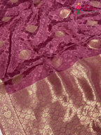 design pattern of pink pure russian silk banarasi zari weave saree