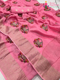 pink pure Russian silk resham embroidery saree for wedding guest wear by Rang Rajasthani