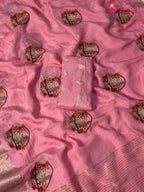pallu detailing of pink pure russsian silk resham embroidery saree