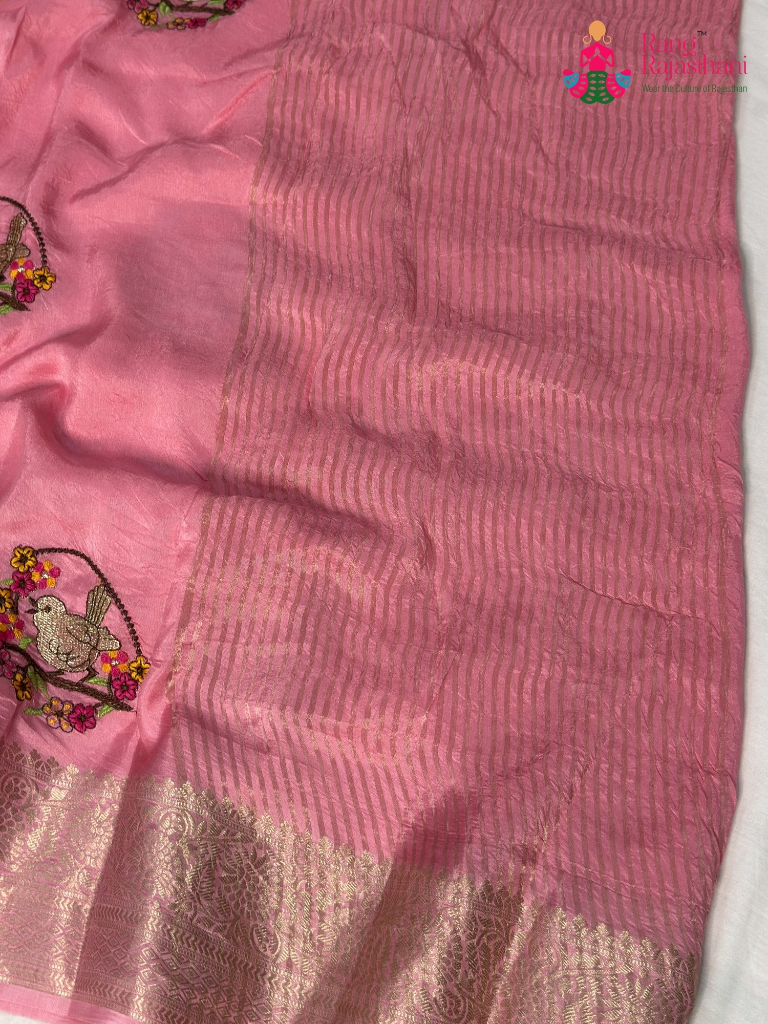 Pink Pure Russian Silk Resham Embroidery Saree for Wedding Guest | Curated Edit