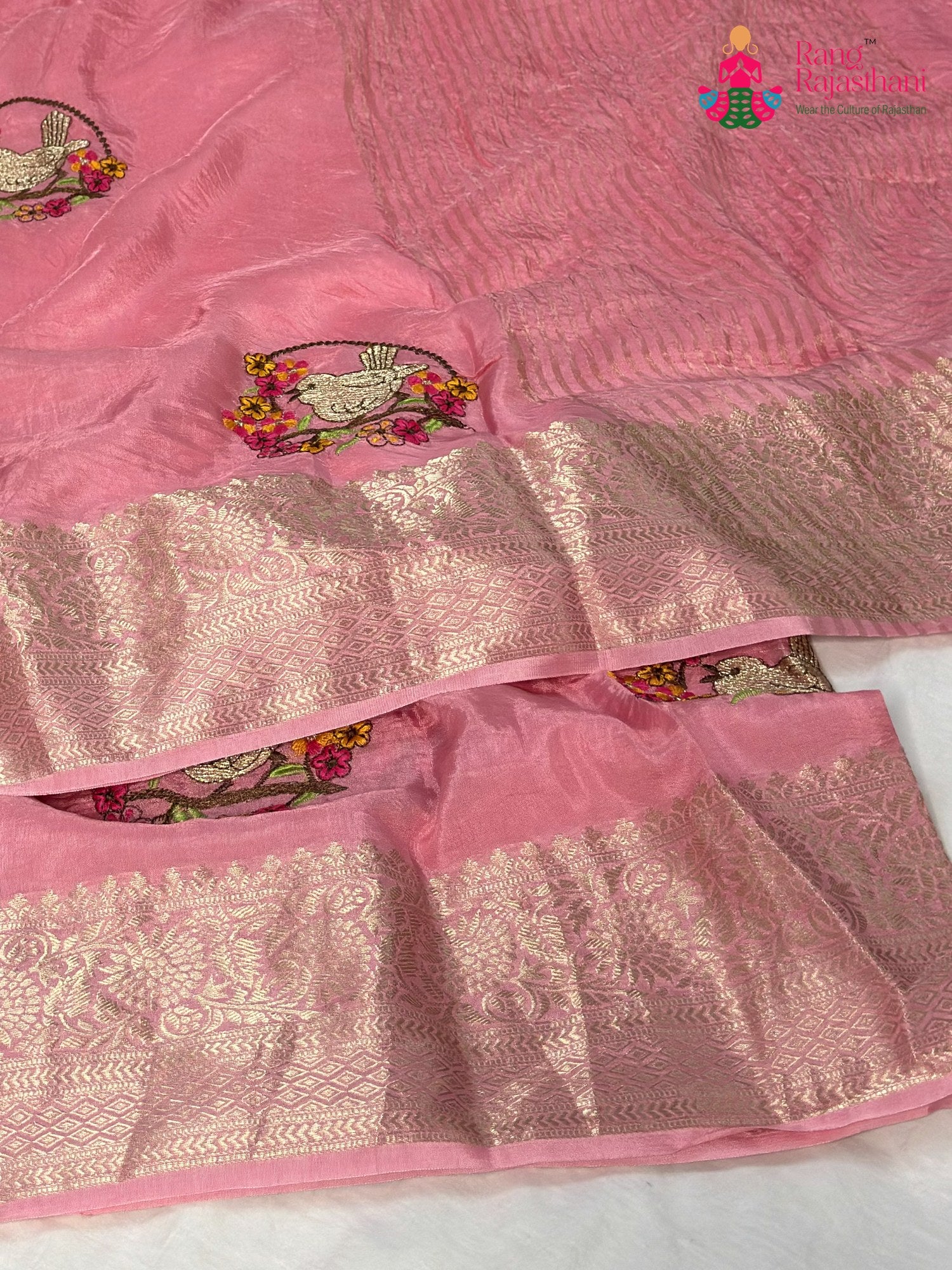 Pink Pure Russian Silk Resham Embroidery Saree for Wedding Guest | Curated Edit