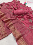 complete look of pink pure silk zari embroidery saree 