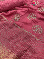 close up detailing of pink pure silk zari embroidery saree 
