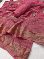 pallu detailing of pink pure silk zari embroidery saree 