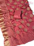 pallu detailing of pink pure silk zari embroidery saree
