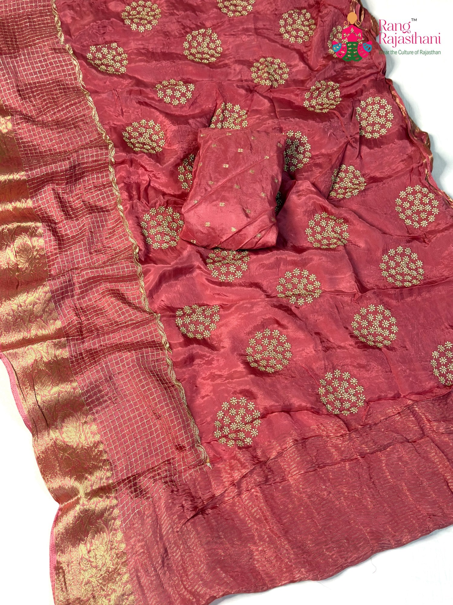 Pink Pure Russian Silk Zari Embroidery Saree for Festive Celebration | Best Seller