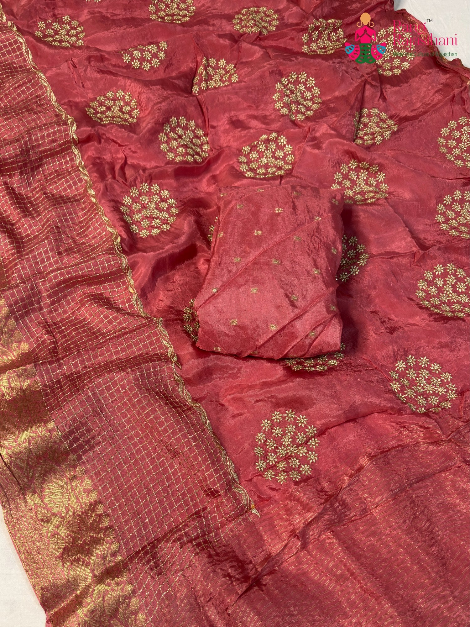 Pink Pure Russian Silk Zari Embroidery Saree for Festive Celebration | Best Seller