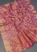 pallu detailing of pink pure tissue silk banarasi zari weave saree