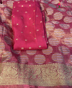 complete look of pink pure tissue silk banarasi zari weave saree