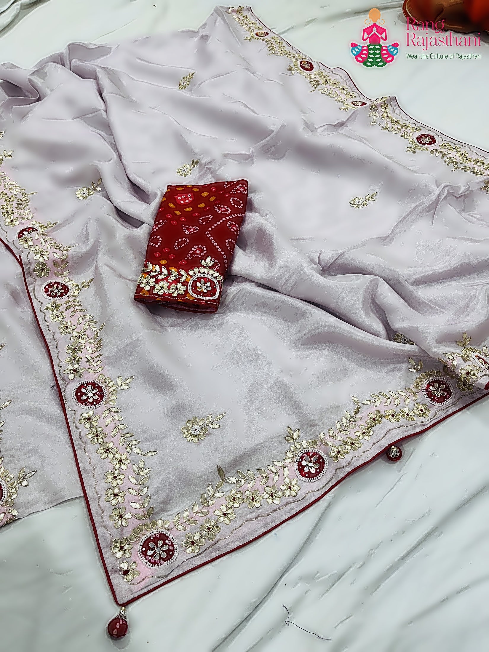 Pink Pure Tissue Silk Gota Patti Work Saree : Soft Glow