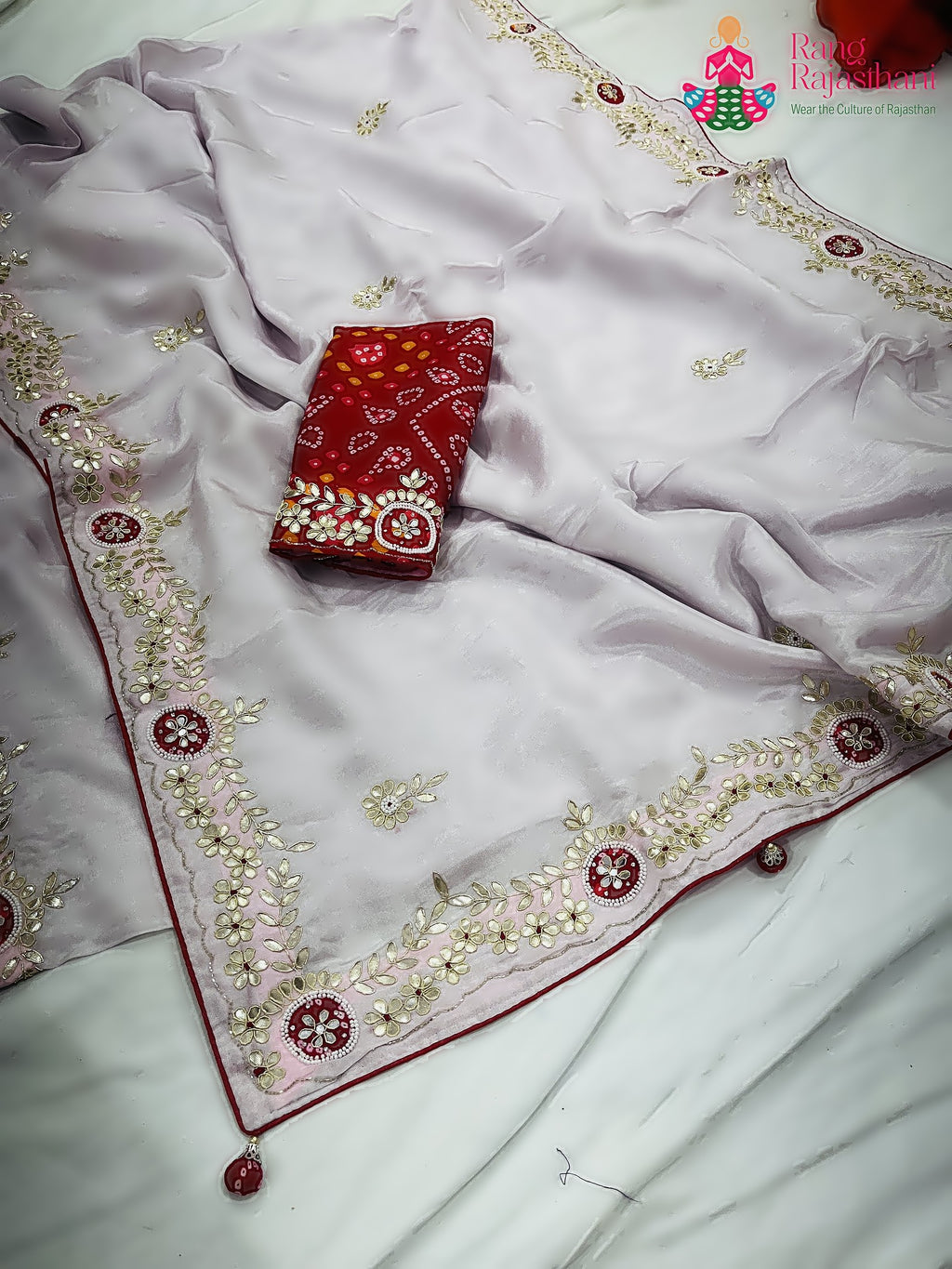 complete look of pink pure tissue silk gota patti saree 