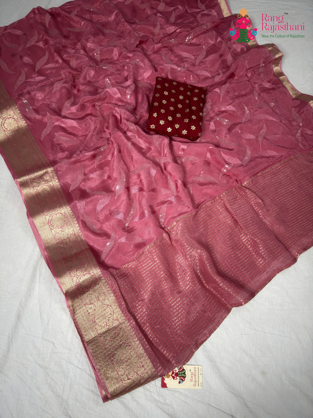 full view of pink silk saree