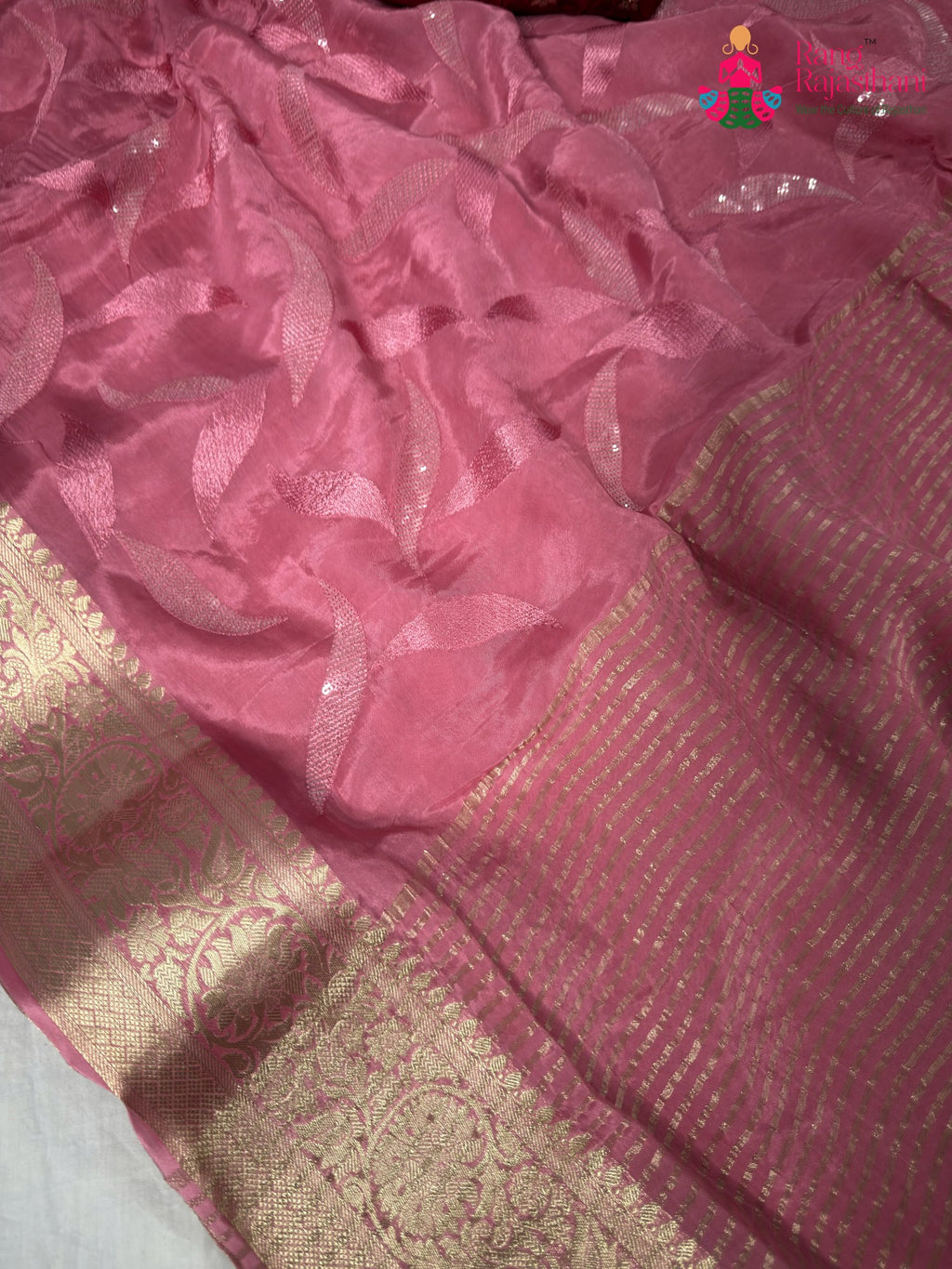 work detailing of pink silk saree