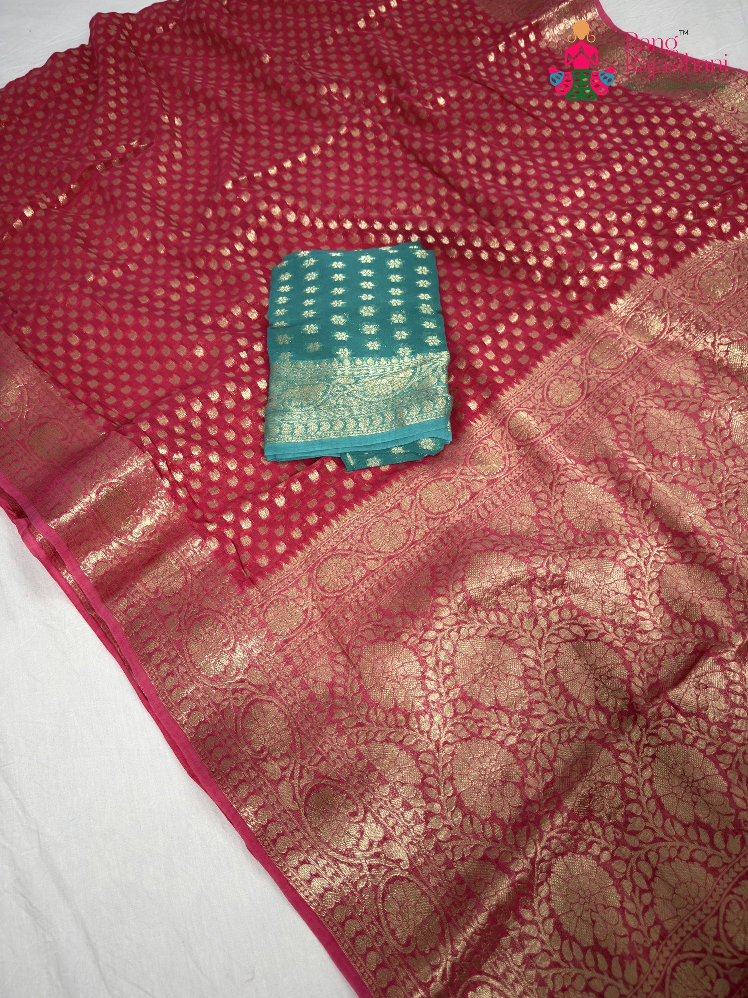 pink soft georgette banarasi zari weave saree for sangeet night by Rang Rajasthani