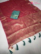 pallu detailing of pink soft georgette banarasi zari weave saree