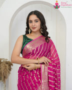 border detailing of pink soft georgette banarasi zari weave saree