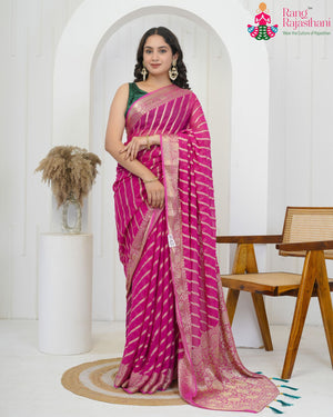 Pink Soft Georgette Banarasi Zari Weave Leheriya Saree for Festive Celebration | Festive Edit