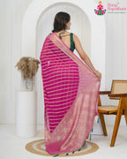 complete look of pink soft georgette banarasi zari weave saree
