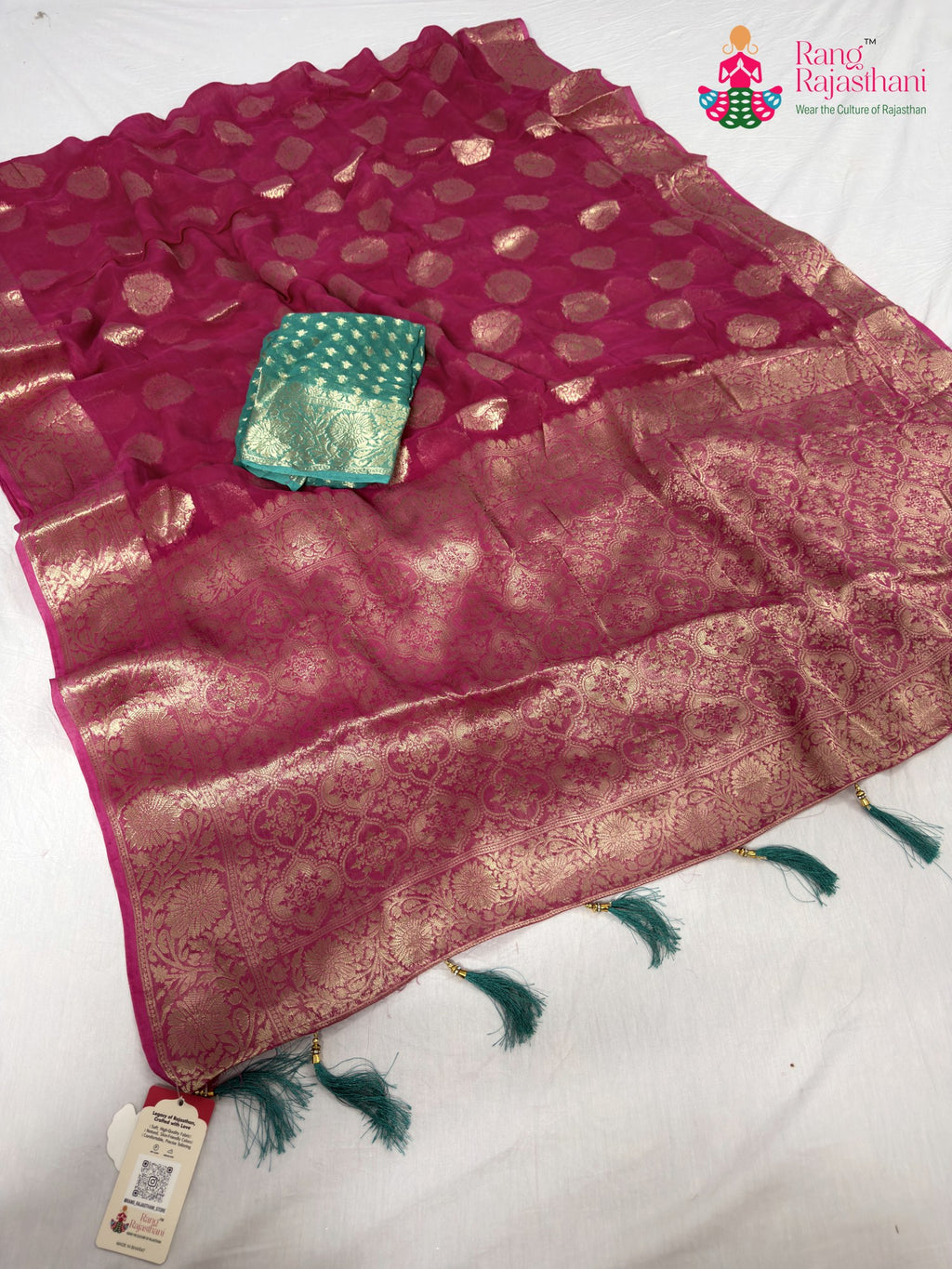 pink soft georgette banarasi zari weave saree for mehendi ceremony by Rang Rajasthani