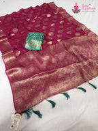 pink soft georgette banarasi zari weave saree for mehendi ceremony by Rang Rajasthani