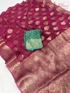 complete look of pink soft georgette banarasi zari weave saree