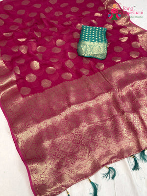 Pink Soft Georgette Banarasi Zari Weave Saree for Mehendi Ceremony | Signature Edit