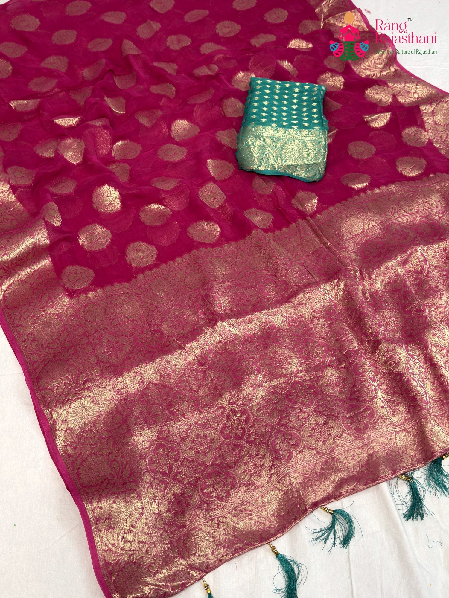Pink Soft Georgette Banarasi Zari Weave Saree for Mehendi Ceremony | Signature Edit