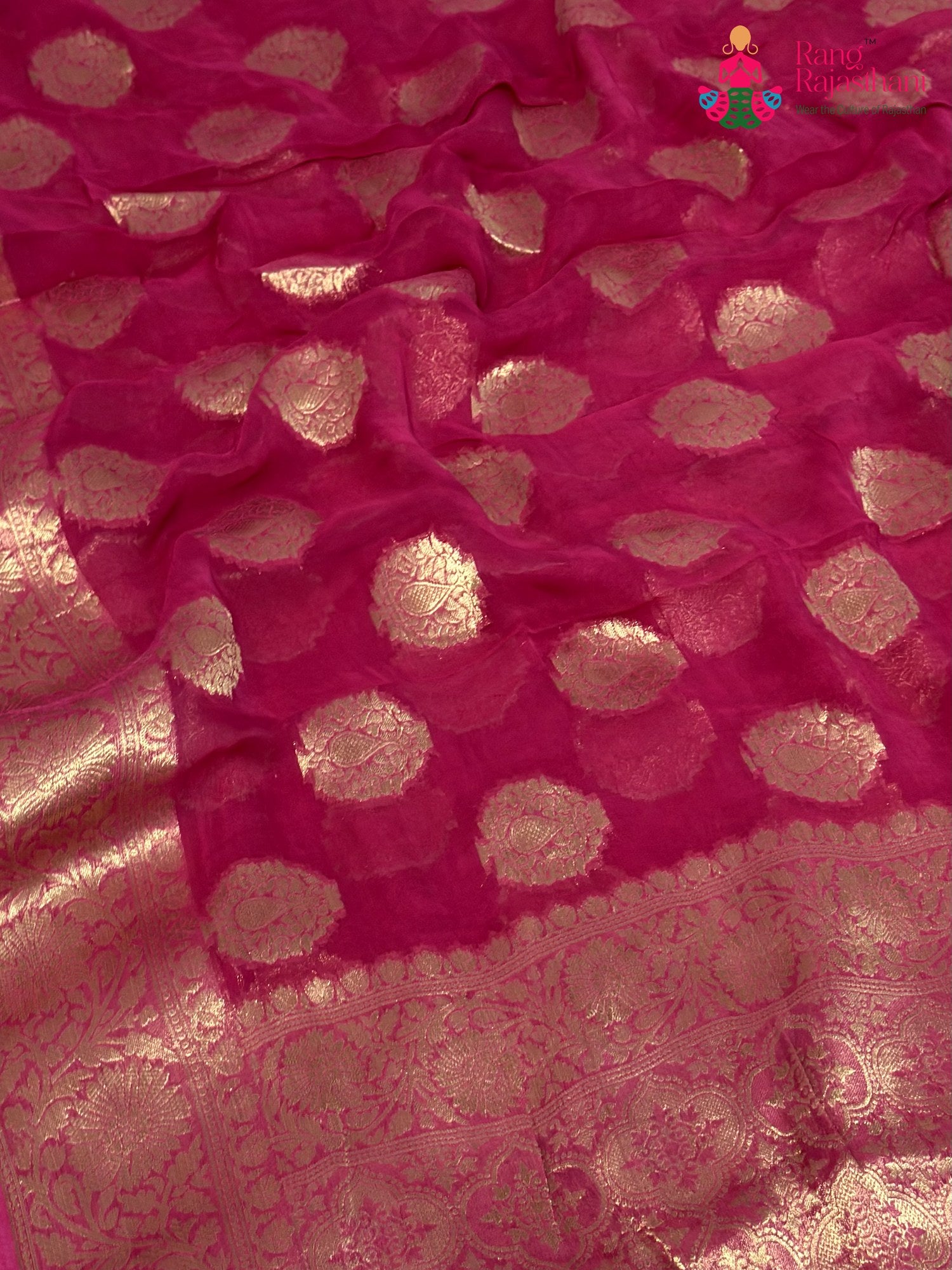 Pink Soft Georgette Banarasi Zari Weave Saree for Mehendi Ceremony | Signature Edit