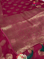 Pink Soft Georgette Banarasi Zari Weave Saree for Mehendi Ceremony | Signature Edit