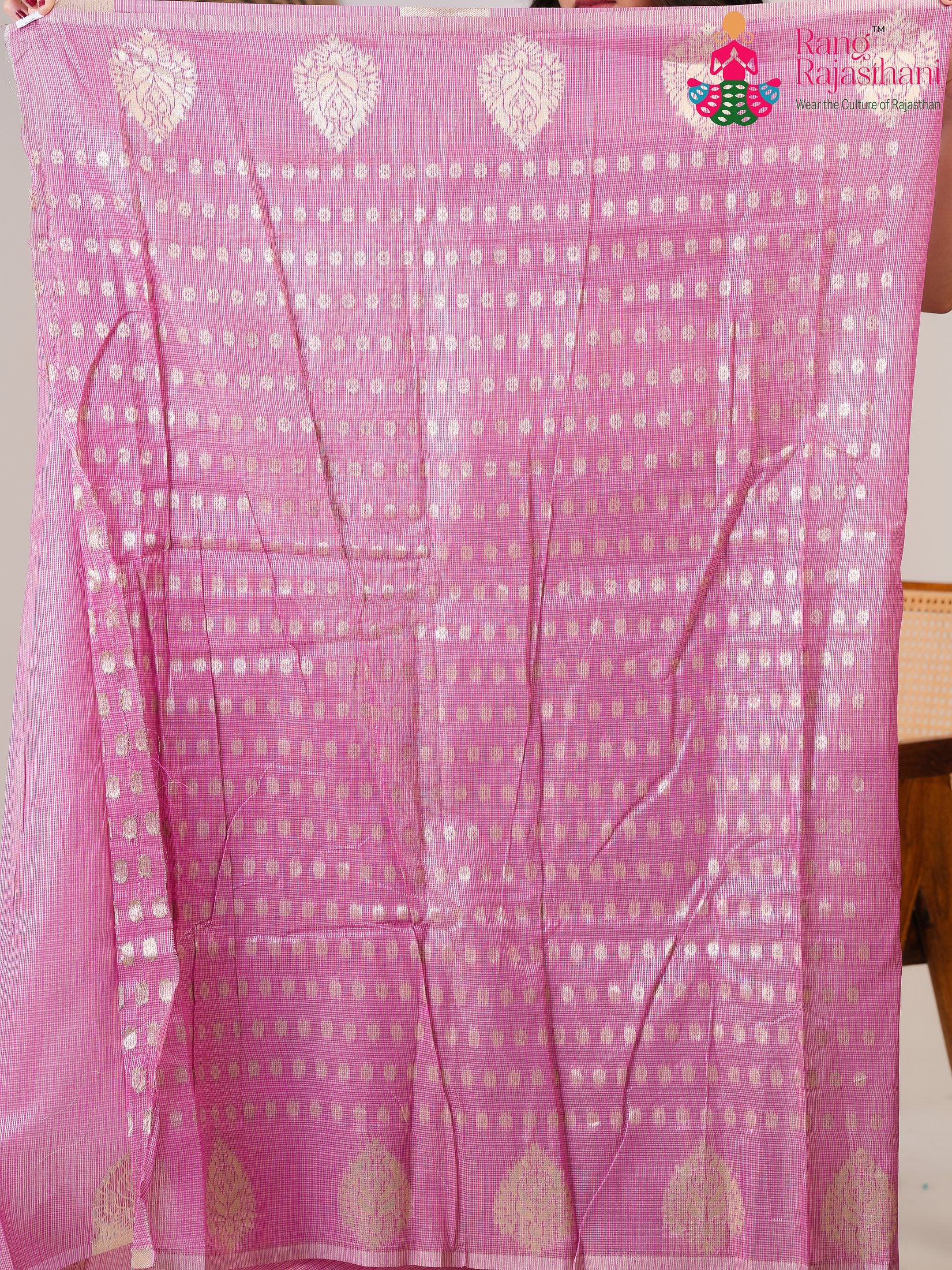 Pink Imported saree with Printed pleats view