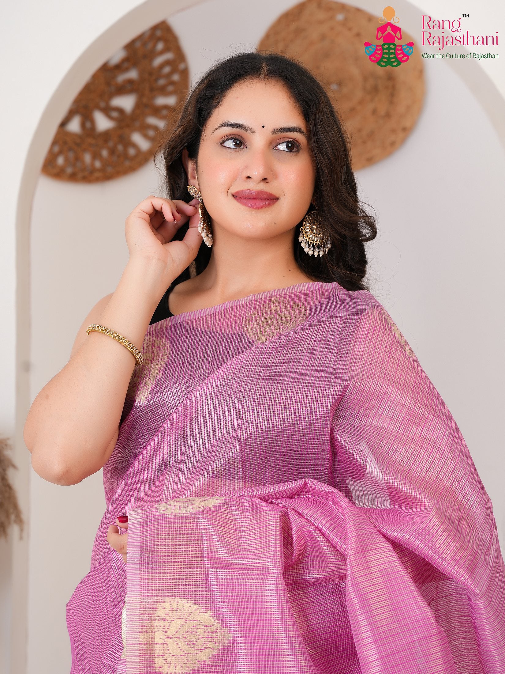Pink Imported saree with Printed close up detailing