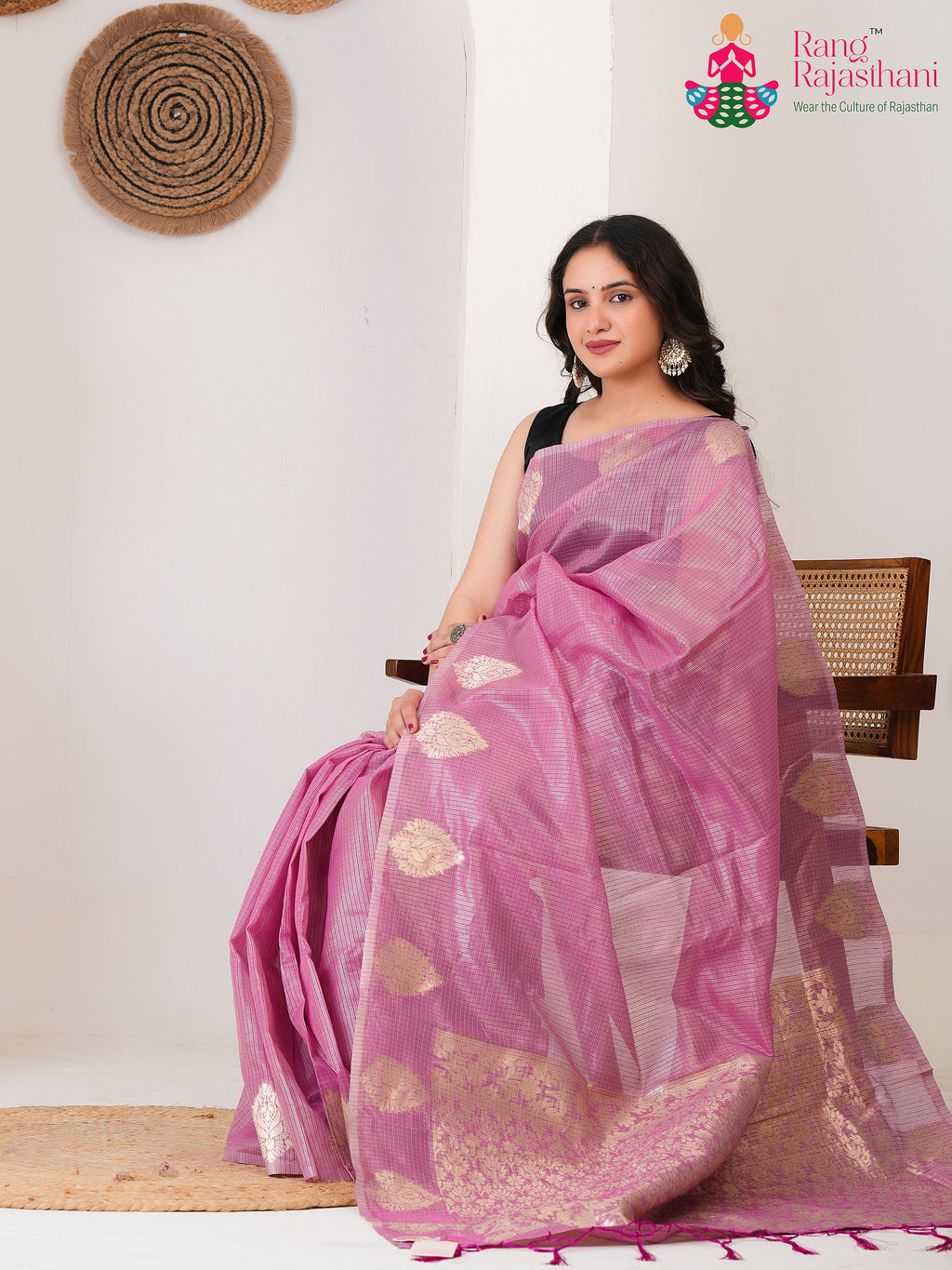Pink Imported saree with Printed pallu detailing