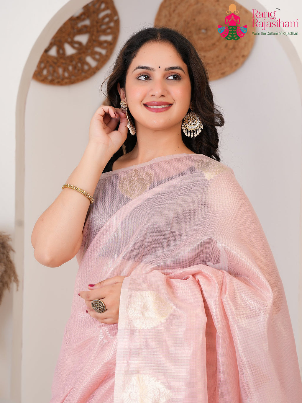 Pink Imported saree with Weaving close up detailing