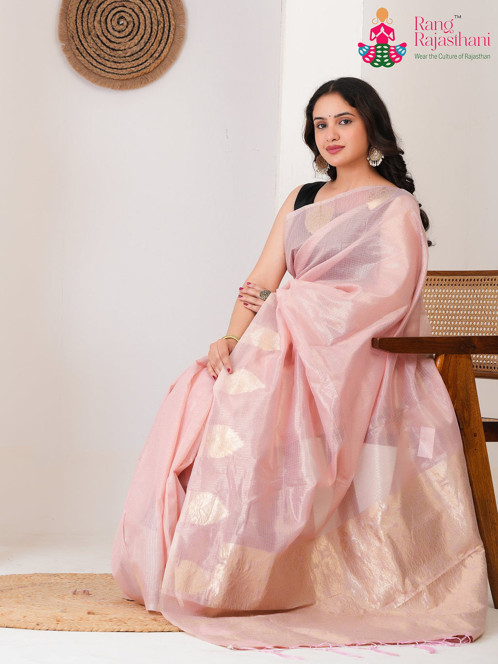 Pink Imported saree with Weaving pallu detailing