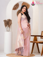 Pink Imported saree with Weaving side drape view