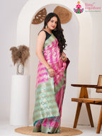 Pink SyntheticSilk saree with Printed side drape view