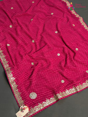 Pink Art Georgette Gota Patti Leheriya Saree for Festive Celebration | Buy Now