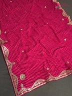 pink synthetic gota patti leheriya saree ethnic wear by Rang Rajasthani