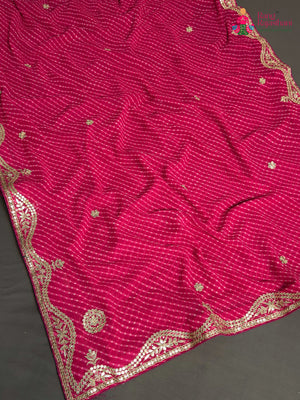 Pink Art Georgette Gota Patti Leheriya Saree for Festive Celebration | Shop Now