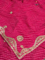 border detail of pink synthetic gota patti leheriya saree