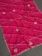 pink synthetic gota patti leheriya saree ethnic wear by Rang Rajasthani