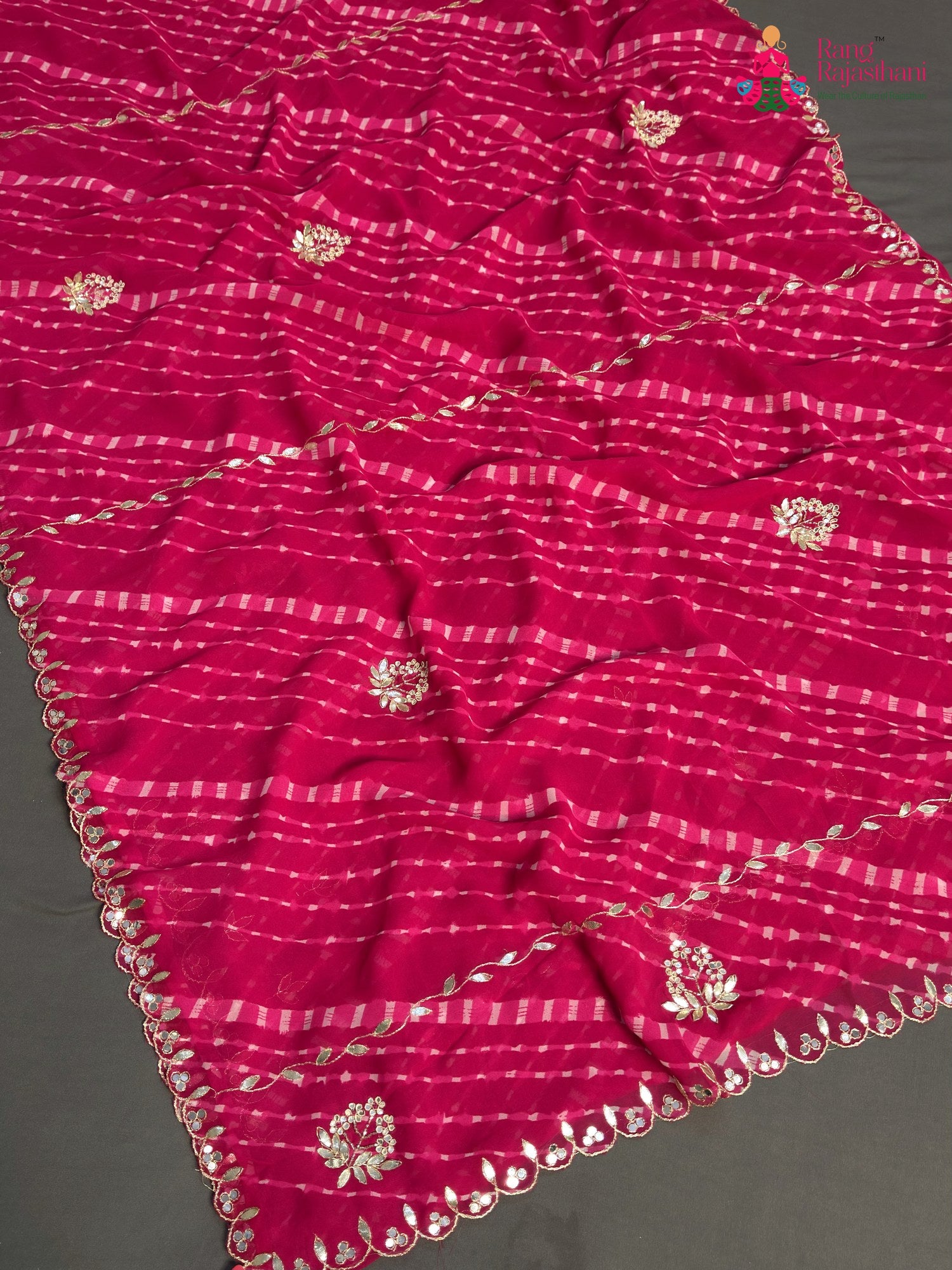 pink synthetic gota patti leheriya saree ethnic wear by Rang Rajasthani