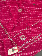 border detail of pink synthetic gota patti leheriya saree