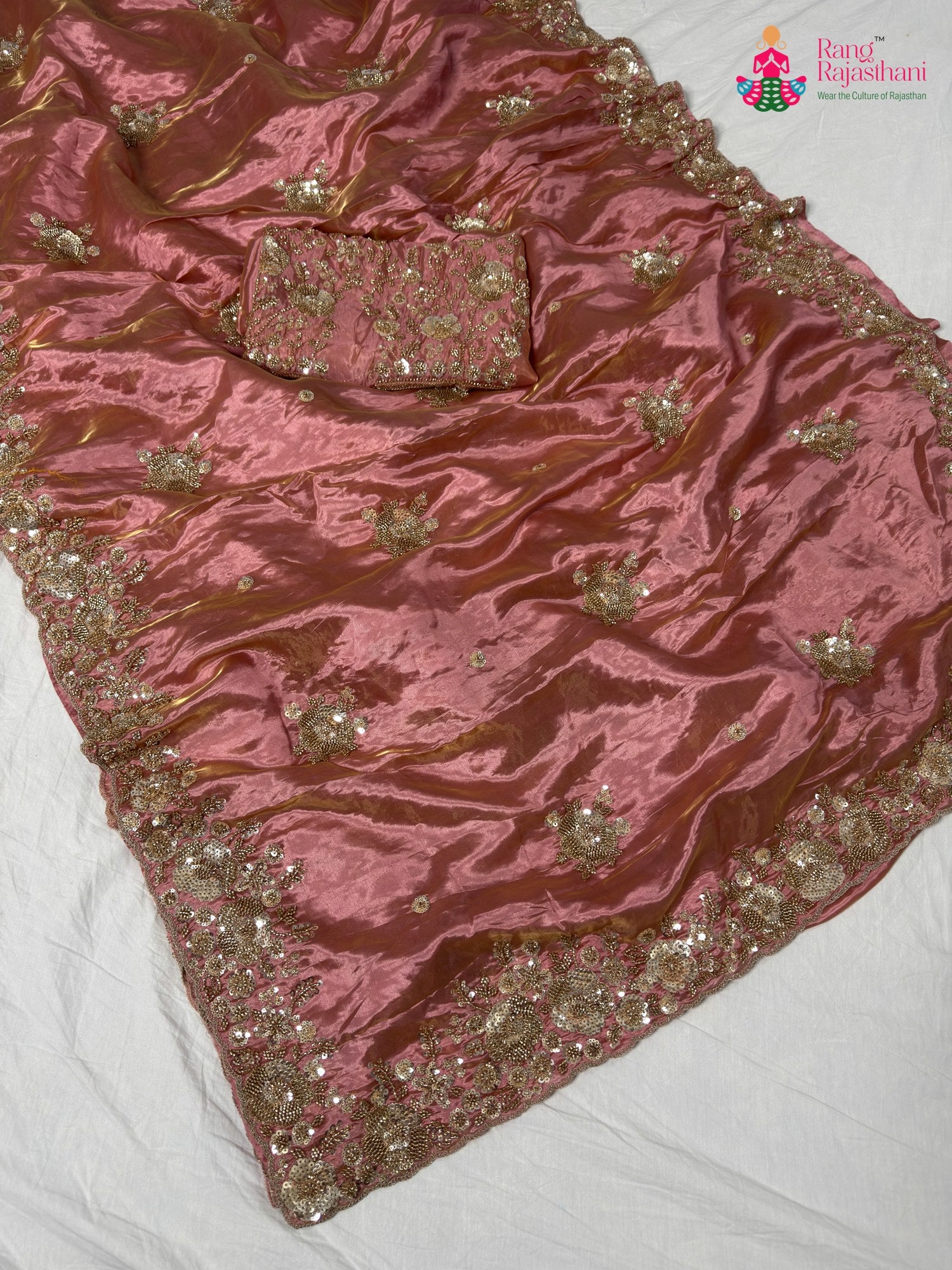 pink synthetic hand embellishment saree by Rang Rajasthani