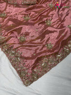 pallu detailing of pink synthetic hand embellishment saree