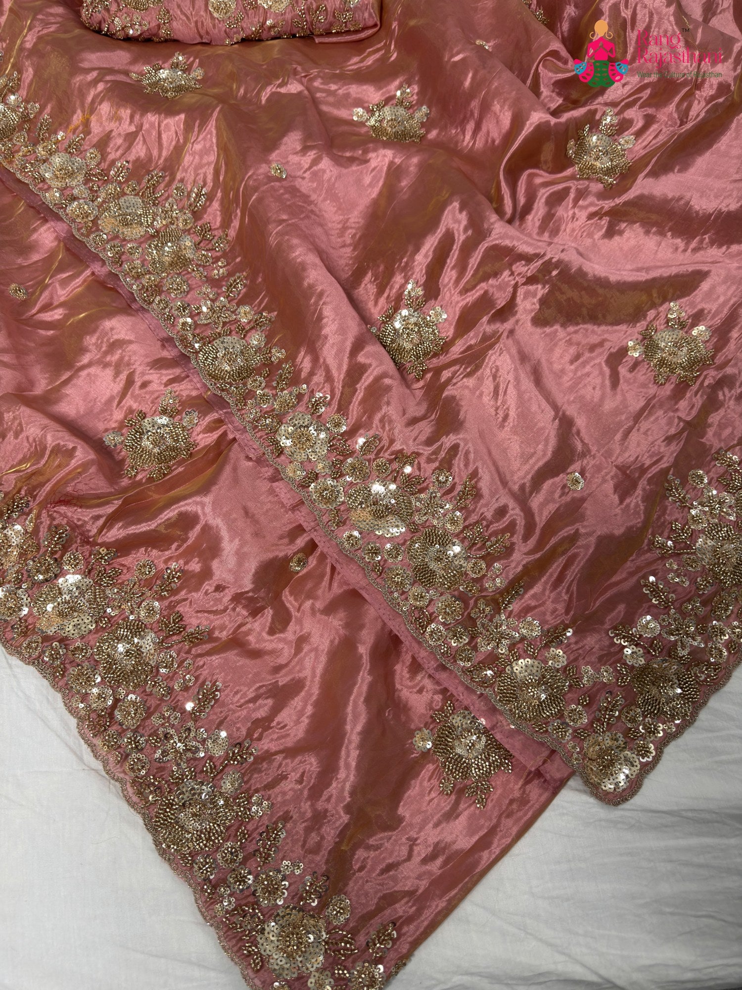 border detailing of pink synthetic hand embellishment saree