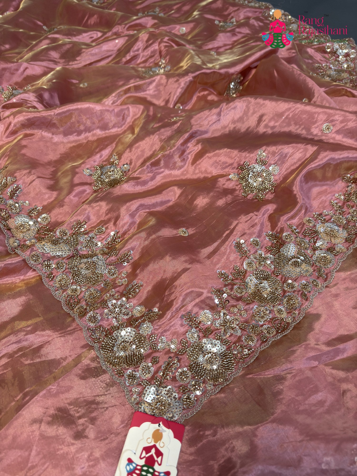 Pink Synthetic Hand Embellishment Saree for Bridal | Curated Edit