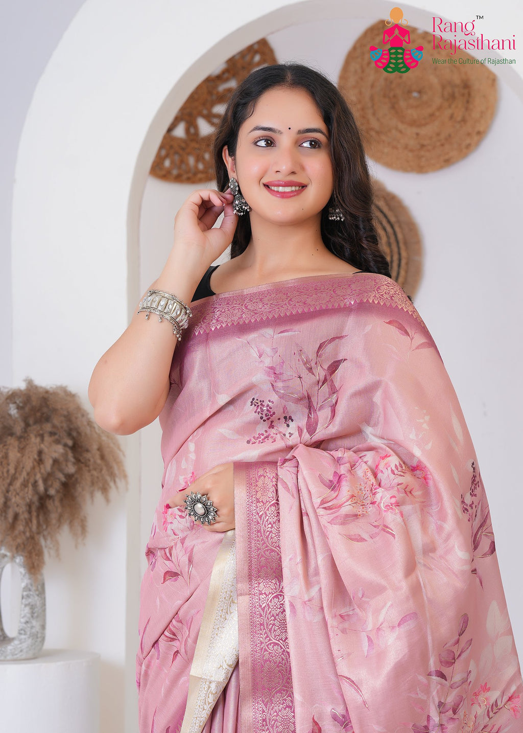 Pink Imported saree with Printed close up detailing