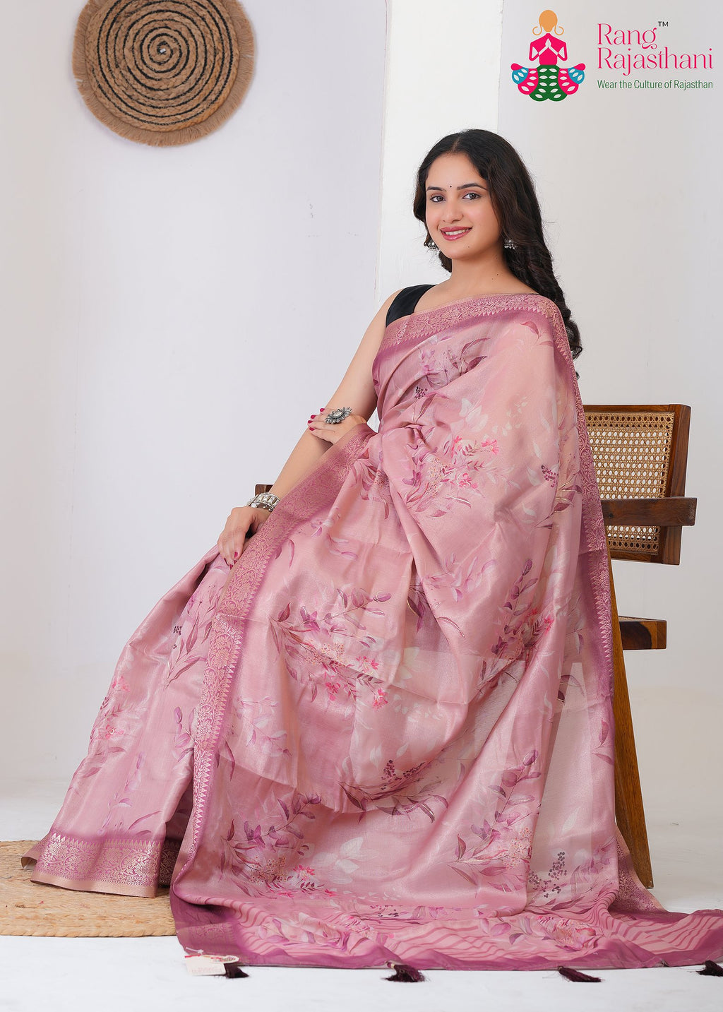 Pink Imported saree with Printed pallu detailing